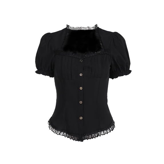 LIIPEE Womens Halloween Gothic Dark Elegant Short Sleeve Lace Square Neck Blouse,XS-L