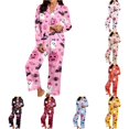 thumbnail image 1 of LIIPEE Womens Halloween Graphic Pajamas Long Sleeve Button Down Shirts And Pants Holiday Pajama Set Fall Sleepwear, 1 of 4