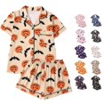 thumbnail image 1 of LIIPEE Womens Halloween Graphic Pajamas Short Sleeve Buttons Shirts Shorts Pajama Set Ladies Sleepwear S-XL, 1 of 9