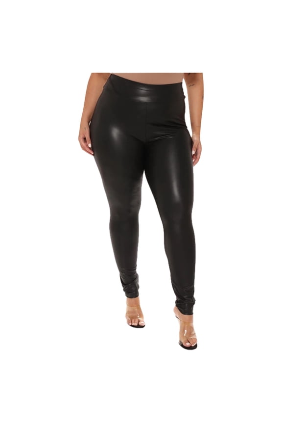 Womens Leggings Casual Solid Color Regular Slim-Leg Seamless Waistband High Legging Ladies Soft Daily -Lifting Breathable Comfortable Leather Pants,L