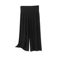 thumbnail image 1 of LIIPEE Womens Pants Casual Solid Color Cropped Relaxed Pull-On Culottes Female High Elastic Waist Loose Comfortable Breathable Soft Daily Pants,L, 1 of 2