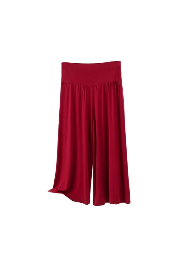 Womens Pants Casual Solid Color Cropped Relaxed Pull-On Culottes Female High Elastic Waist Loose Comfortable Breathable Soft Daily Pants,M