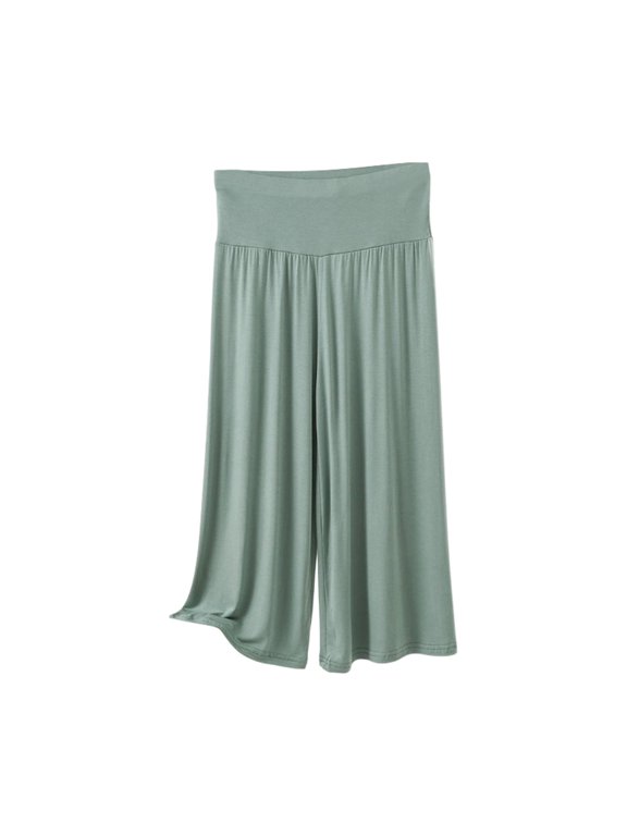 Womens Pants Casual Solid Color Cropped Relaxed Pull-On Culottes Female High Elastic Waist Loose Comfortable Breathable Soft Daily Pants,XL