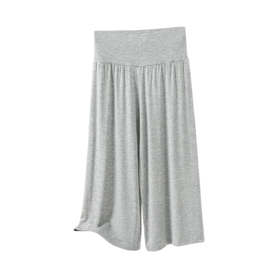 LIIPEE Womens Pants Casual Solid Color Cropped Relaxed Pull-On Culottes Female High Elastic Waist Loose Comfortable Breathable Soft Daily Pants,XL