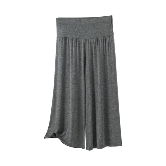 LIIPEE Womens Pants Casual Solid Color Cropped Relaxed Pull-On Culottes Female High Elastic Waist Loose Comfortable Breathable Soft Daily Pants,XXL