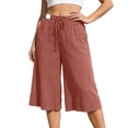 thumbnail image 1 of LIIPEE Womens Pants Casual Solid Color Cropped Wide-Leg Elastic Band Culottes Ladies Mid Waist Loose Soft Daily Breathable Comfortable Beach Pants,S, 1 of 4