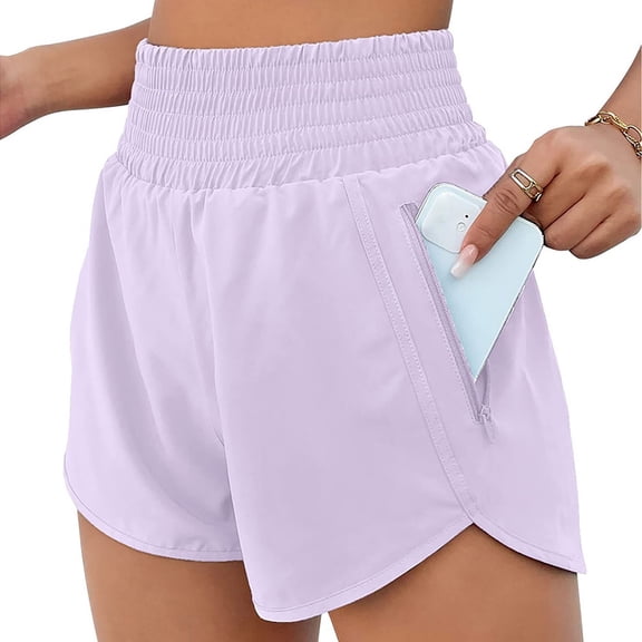 LIIPEE Womens Shorts Athleisure Solid Color High Elastic Waist Dolphin Female Pull-On Loose Casual Summer Soft Daily Comfortable Breathable Fashion Double Layer Yoga Shorts With Pockets,S
