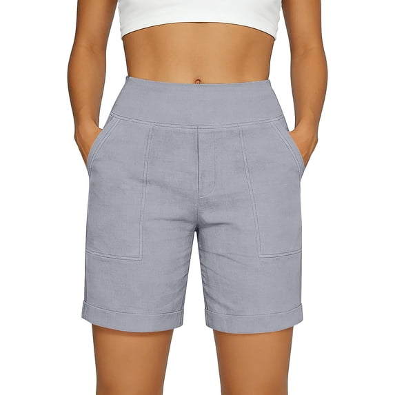 LIIPEE Womens Shorts Casual Solid Color Mid Elastic Waist Hybrid Ladies Pull-On Regular Summer Breathable Comfortable Soft Fashion Daily Shorts With Pockets,M