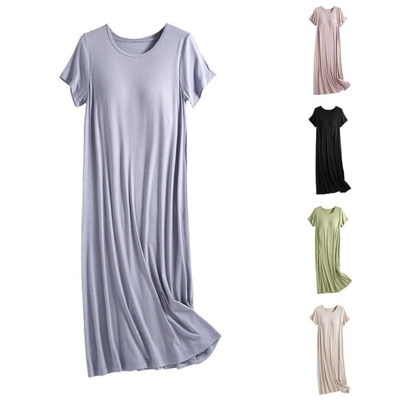 LIIPEE Womens Summer Nightgown Casual Short Sleeve Sleep Dress With Built In Bra Ladies Cozy Sleepwear
