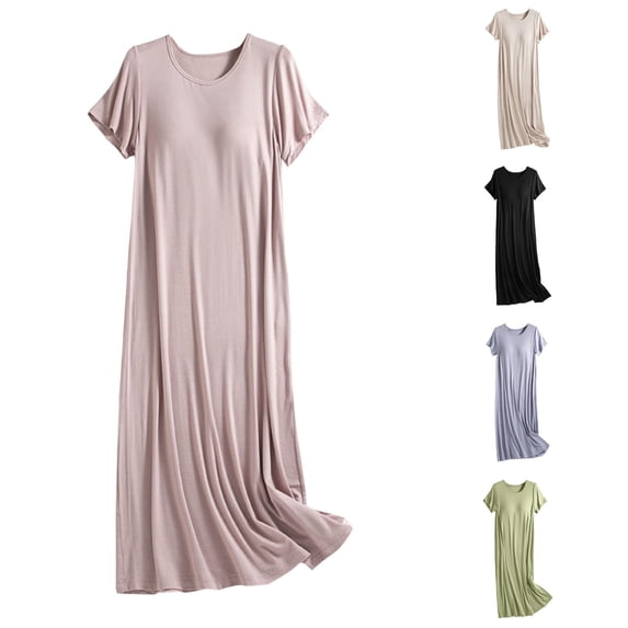 LIIPEE Womens Summer Nightgown Casual Short Sleeve Sleep Dress With Built In Bra Ladies Cozy Sleepwear