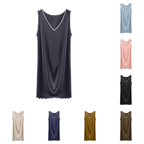 LIIPEE Womens Summer Nightgown Casual V Neck Ruffle Sleep Dress Ladies Cozy Everyday Sleepwear