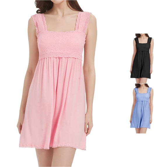 LIIPEE Womens Summer Nightgown Sexy Lace Trim Sleep Dress With Built In Bra Ladies Cozy Sleepwear