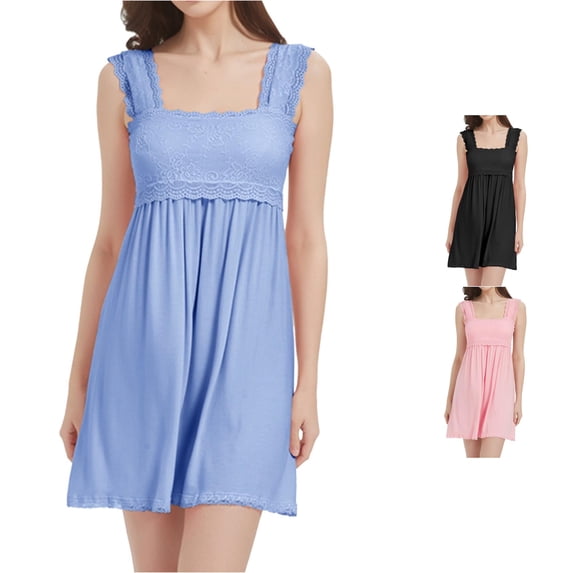 LIIPEE Womens Summer Nightgown Sexy Lace Trim Sleep Dress With Built In Bra Ladies Cozy Sleepwear