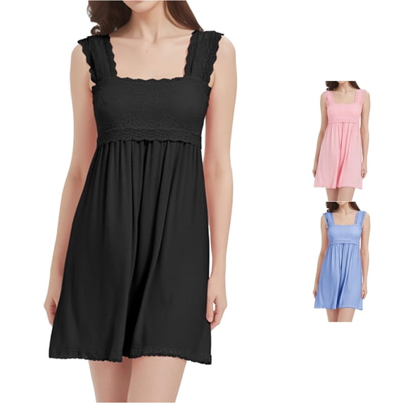 LIIPEE Womens Summer Nightgown Sexy Lace Trim Sleep Dress With Built In Bra Ladies Cozy Sleepwear