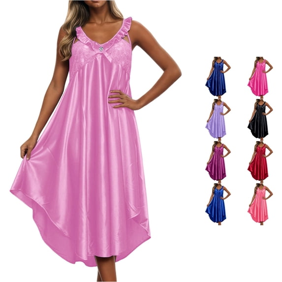 LIIPEE Womens Summer Nightgown Sexy Ruffle V Neck Flowy Sleep Dress Ladies Cozy Sleepwear