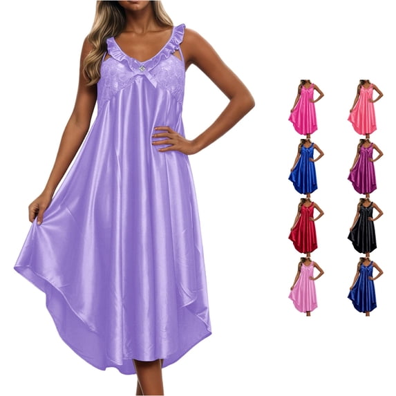 LIIPEE Womens Summer Nightgown Sexy Ruffle V Neck Flowy Sleep Dress Ladies Cozy Sleepwear