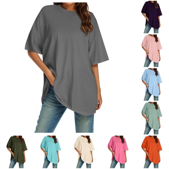 LIIPEE Womens Summer T Shirts Solid Color Crew Neck Short Sleeve Basic T Shirt Ladies Casual Comfortable Everyday Tees,L