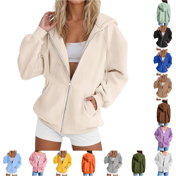 LIIPEE Womens Zip Up Hoodie Long Sleeve Solid Color Hooded Sweatshirt With Pockets Ladies Comfortable Breathable Everyday Sweatshirts,XXXXL