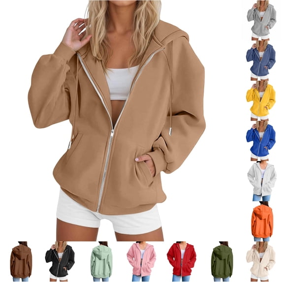 LIIPEE Womens Zip Up Hoodie Long Sleeve Solid Color Hooded Sweatshirt With Pockets Ladies Comfortable Breathable Everyday Sweatshirts,XXXXXL