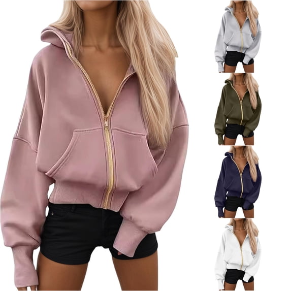 LIIPEE Womens Zip Up Hoodie Long Sleeve Solid Color Hooded Sweatshirt With Pockets Ladies Cozy Breathable Everyday Sweatshirts,M