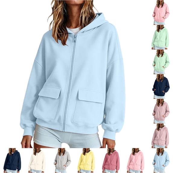 LIIPEE Zip Up Hoodies For Women Long Sleeve Solid Color Hooded Sweatshirts Ladies Fall Winter Comfortable Sweatshirt With Pockets,XL