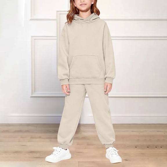 LIJCC 2 Piece Outfits Lounge Hoodie Sweatsuit for Kids Girls Oversized Sweatshirt and Joggers Pants Comfy Sweatpants with Pockets Baggy Fall Winter Sets
