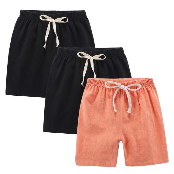 LIJCC 3 Pack Set Boys and Girls Summer Shorts Solid Color Casual Loose Fit Thin Casual Versatile Elastic Waist Drawstring Shorts(Orange,9-10 Years)
