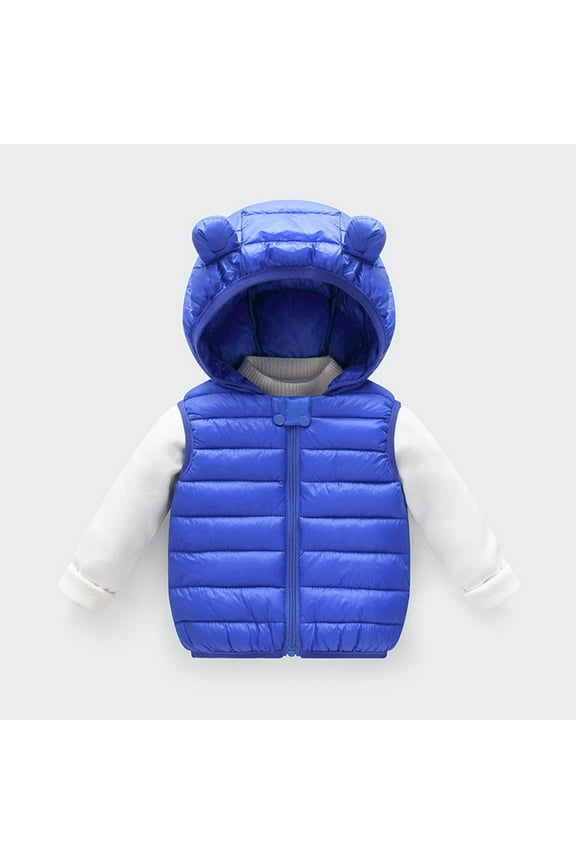 Baby Boys Girls Hooded Vest Winter Puffer Outerwear Faux-Down Packable Kids Hoodies Winter Lightweight Sleeveless Bear Ears Zipper Up Jacket