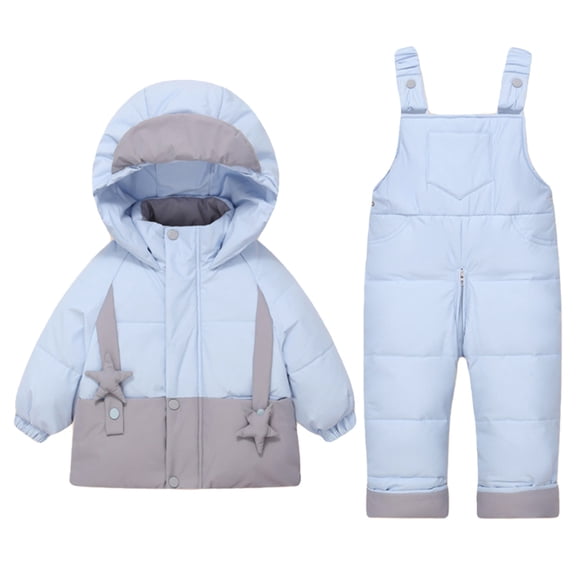 LIJCC Baby Boys Girls Snowsuit Waterproof Snowboarding Ski Suit Hooded Puffer Down Jacket and Ski Bib Pants Cute Toddler Winter Warm Outfit Sets