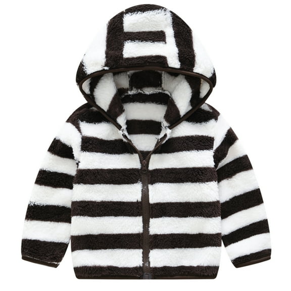 LIJCC Baby Boys Girls Spring Fall Toddler Striped Long Sleeve Sherpa Winter Warm Outwear Fleece Hooded Jacket with Pocket Hoodies Cute Zipper Coat