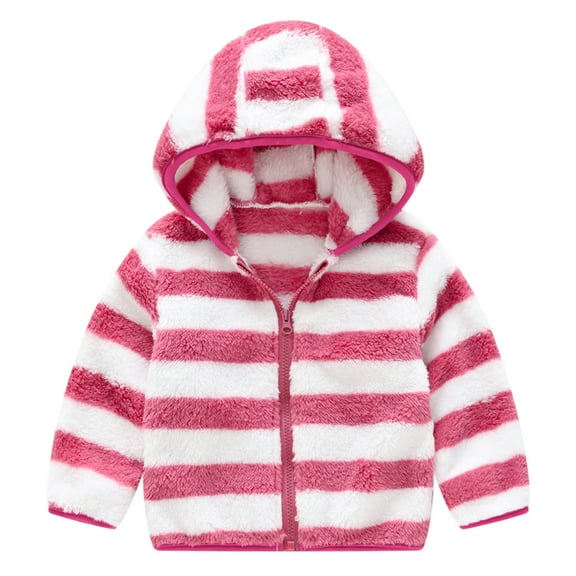 LIJCC Baby Boys Girls Spring Fall Toddler Striped Long Sleeve Sherpa Winter Warm Outwear Fleece Hooded Jacket with Pocket Hoodies Cute Zipper Coat