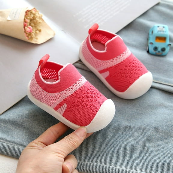 LIJCC Baby Girl Boy Walking Soft Sole Breathable Mesh Slip on Wide Shoes Flexible Lightweight Non-Slip Safer Hiking Shoes Toddler First Walkers Shoes Rubber Soles Outdoor