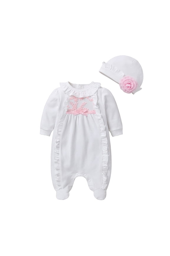 Baby Girl Clothes Preemie Newborn Coming Home Fall Winter Outfit Knit Jumpsuit Ruffle Romper with Hat(White,0-3 Months)