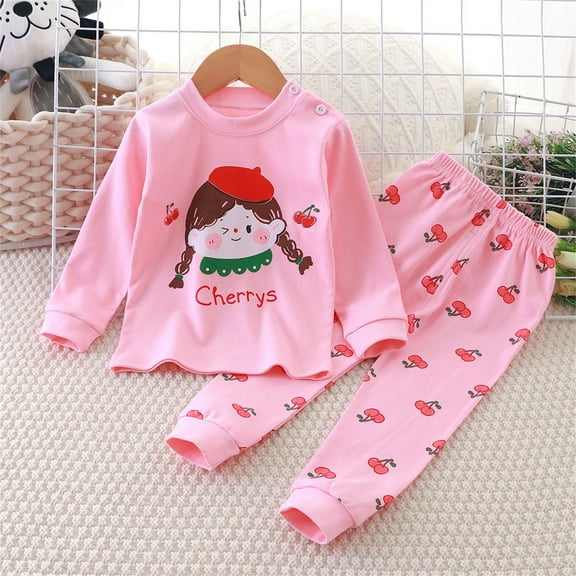 LIJCC Baby Girls Boys' 2-Piece Outfit Cotton Pajama Set for Kids Tractor Letter Sweatshirt Top Elastic Waist Pants Long Sleeve Sleepwear Cute Cartoon 𝐏js Loungewear