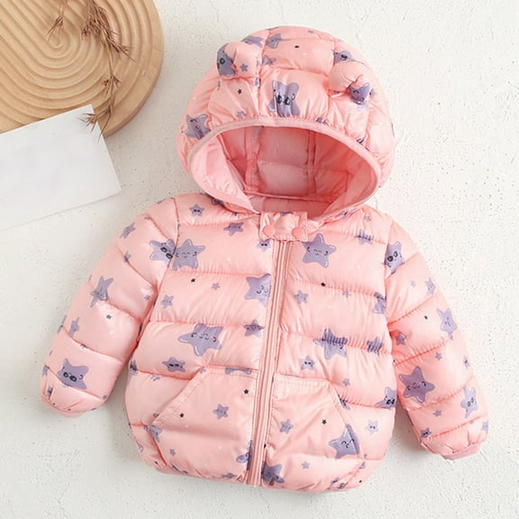 LIJCC Baby Girls Boys Cute Bears Graphic Clothes Winter Coats Toddler Windproof Fleece Puffer Down Jacket Bear Hoods Infant Outerwear Newborn Kids Cute Outfits