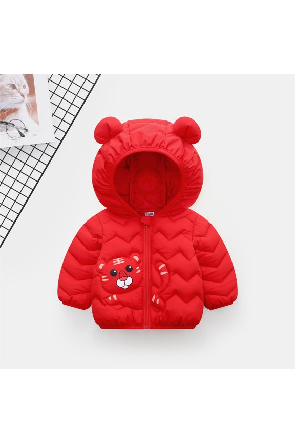 Baby Girls Boys Warm Adorable Hooded Zip Coat Cute Cartoon Tiger Puffer Padded Jacket Fall Spring Outerwear Kids Jacket Jacket with Pocket