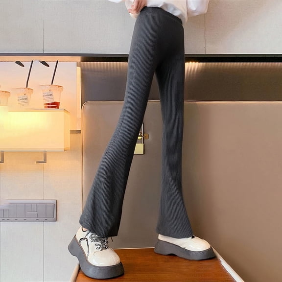 LIJCC Baby Girls Ribbed Flared Pants Toddler Solid Color Stretchy High Elastic Waisted Wide Leg Leggings Bell Bottoms Yoga Bootcut Trousers