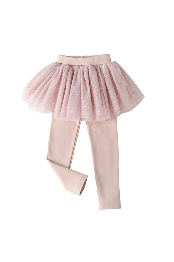 Baby Girls Sparkly Tulle Skirt Pants Toddler Children's Leggings Breathable and Flexible Leggings(Pink,5-6 Years)