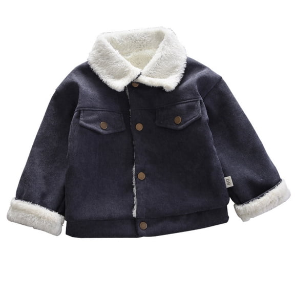 LIJCC Baby Toddler Kid Corduroy Jacket Plaid Fleece Sherpa Lined Jackets Lapel Collar Buttons Down Thicken Fuzzy Warm Winter Warm Outwear Coats