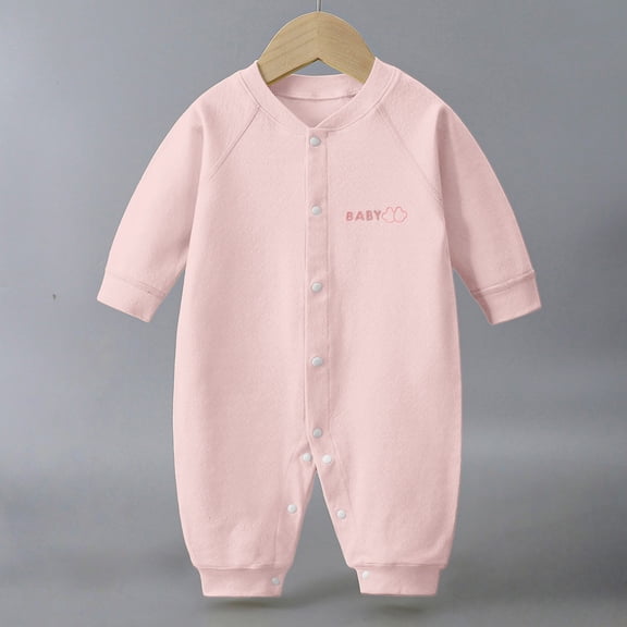 LIJCC Baby Unisex Long-Sleeve Snap-Front Romper - Soft Brushed Cotton Blend, Minimalist Light Gray Design with "BABY" Embroidery, Tagless Interior for Gentle Skin