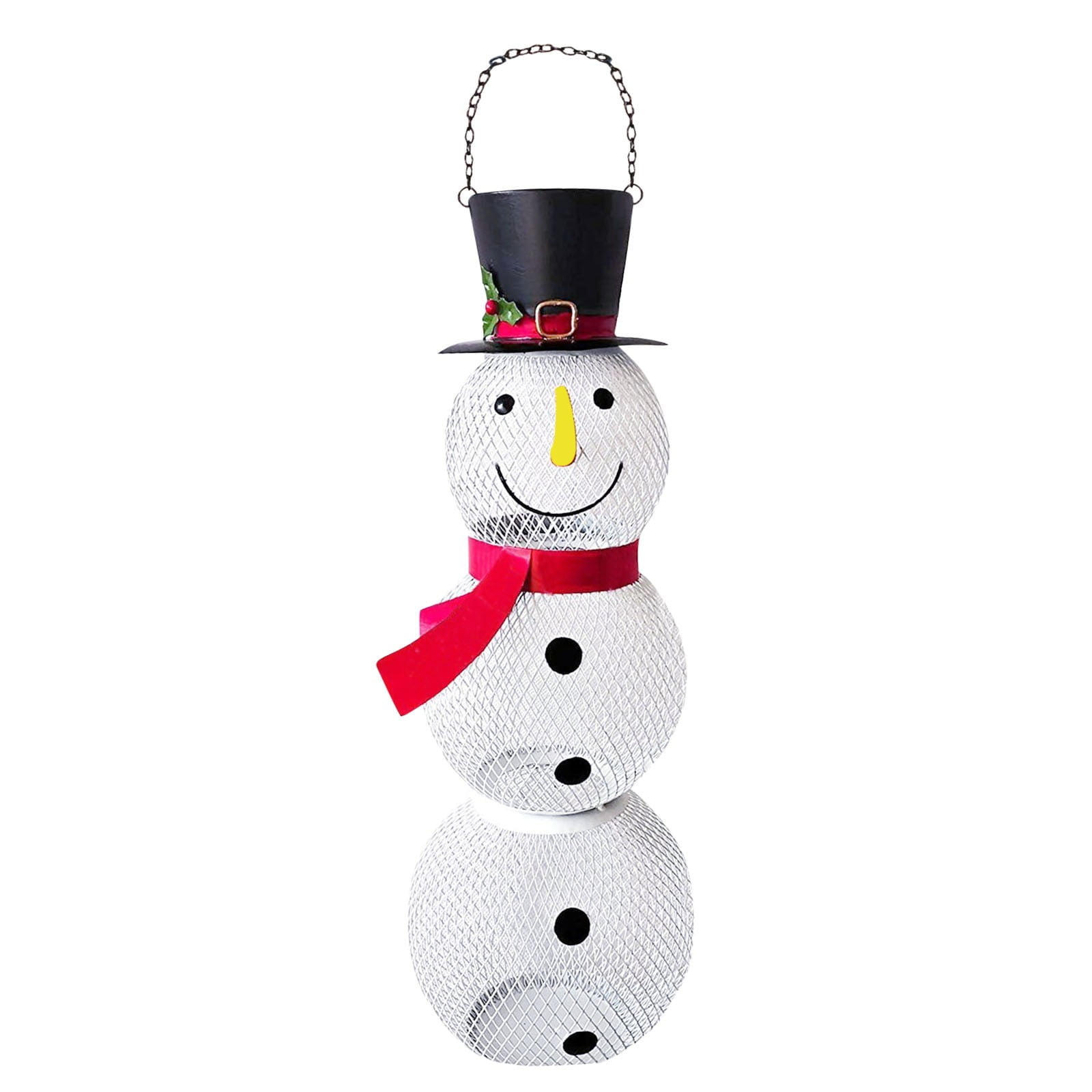 White Metal Mesh Snowman Hanging Bird Feeder with Suet Cage