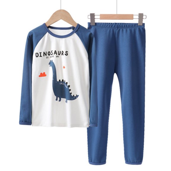 LIJCC Boy Girls Clothing Thermal Underwear Sets Cute Dinosaur Print Color Block Sweatshirt and Long Johns Base Layer Elastic Waist Pants Kids Soft Warm 2-Piece Outfits