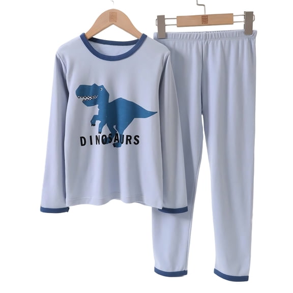 LIJCC Boy Girls Clothing Thermal Underwear Sets Cute Dinosaur Print Color Block Sweatshirt and Long Johns Base Layer Elastic Waist Pants Kids Soft Warm 2-Piece Outfits