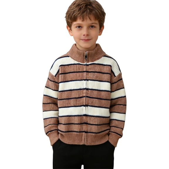 LIJCC Boy's Cotton Cable Knit Full Zipper Cardigan Sweater Casual Cute Stand Collar Sweater Soft Fashionable Versatile Long Sleeve Fall Winter Outwear
