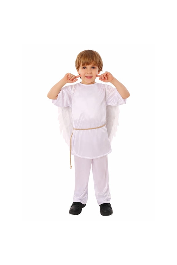 Boys Angel Outfit Angel Wings Costumes White Top Pants and Wings Angels Costume for Theme Parties & Dress Up(White,5-6 Years)