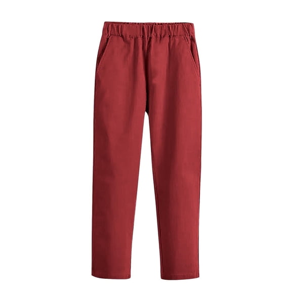 LIJCC Boys Dress Pants Solid Color Straight School Uniform Pants Classic Elastic High Waist Uniform Pants School Pants(Wine,11-12 Years)
