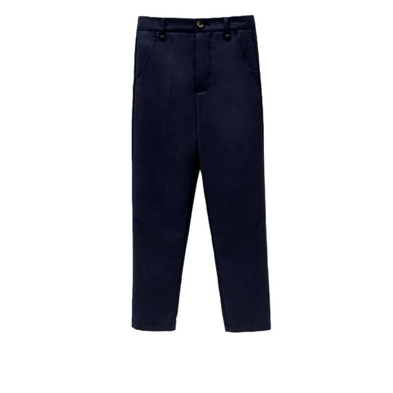 LIJCC Boys Dress Pants Straight Solid Color School Uniform Pants Classic Button Front Zipper Uniform Pants(Blue,7-8 Years)