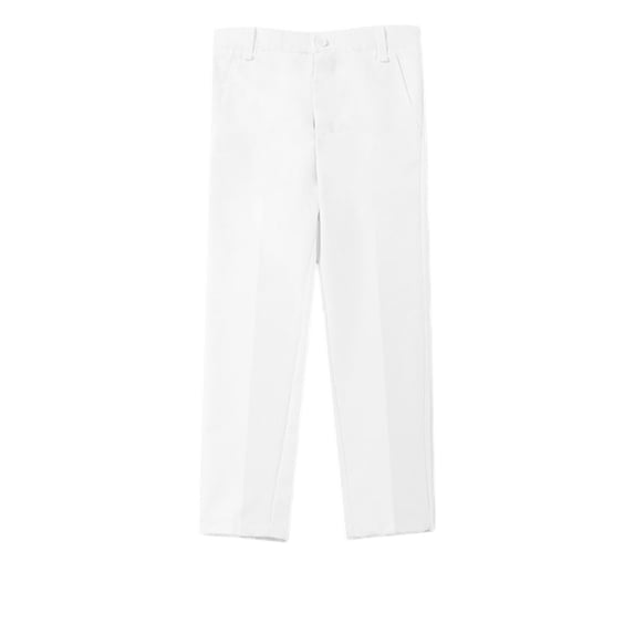 LIJCC Boys Dress Pants Straight Solid Color School Uniform Pants Classic Button Front Zipper Uniform Pants(White,7-8 Years)