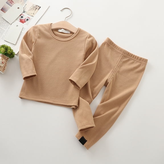 LIJCC Boys Girls 2 Piece Cotton Outfits Thermal Shirt Pants Set Plain Soft Winter Warm Long Sleeve Tops Base Layer Ultra Soft Long Johns Joggers Pants Clothes