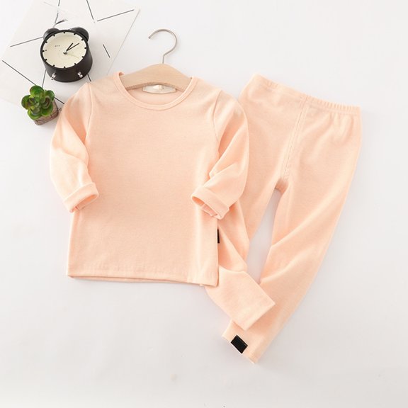 LIJCC Boys Girls 2 Piece Cotton Outfits Thermal Shirt Pants Set Plain Soft Winter Warm Long Sleeve Tops Base Layer Ultra Soft Long Johns Joggers Pants Clothes